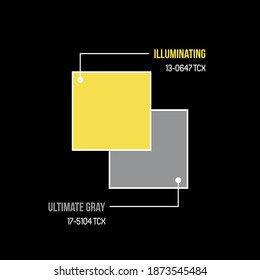 Colors of the year 2021 presentation card. Ultimate Gray and Illuminating yellow swatches.