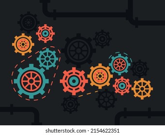 colorsful gears cogs in black background