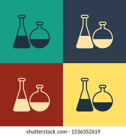 ColorTest tube and flask chemical laboratory test icon isolated on color background. Laboratory glassware sign. Vintage style drawing. Vector Illustration