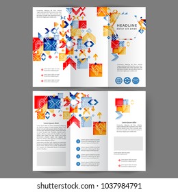 Colortri fold business brochure design template with geometric elements