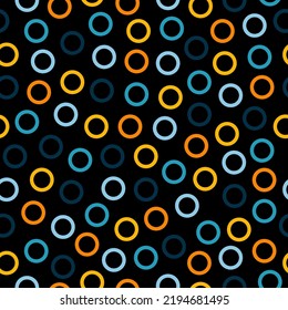 Colorufl rings seamless pattern with black background.