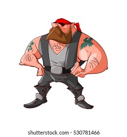 Colorufl vector illustration of a cartoon rocker, biker or gang member