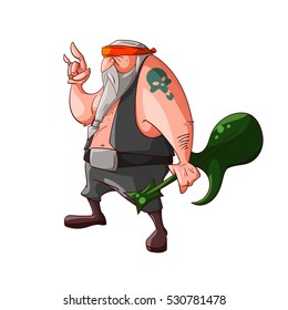 Colorufl vector illustration of a cartoon rocker, biker or gang member