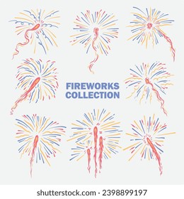 Colorida colección de explosiones de fuegos artificiales , buena para los recursos de diseños gráficos.