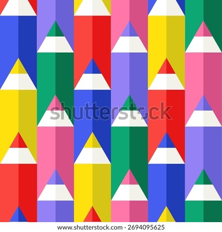 Coloruful Geometric Pencil Seamless Pattern Design with Bright Vibrant Pencils and Symmetrical Layout