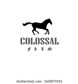 colossal film. simple vector logo with a horse animal as its symbol