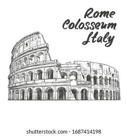 Colosseum, an ancient amphitheatre, an architectural historical landmark of Rome, Italy. hand drawn vector illustration sketch isolated on a white background