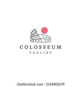 Colosseum ancient amphitheatre rome landmark logo icon design template flat vector