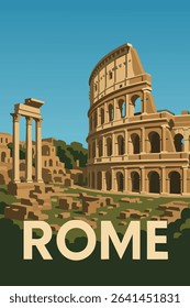The Colosseum is bathed in golden light as the sun sets behind it, highlighting the ancient architecture and the timeless beauty of Rome’s historical landmarks