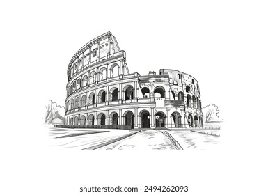 Colosseum. Black and white illustration of colosseum.