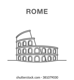 Colosseum building in Rome, Italy. Italian landmark illustration made in line art style.