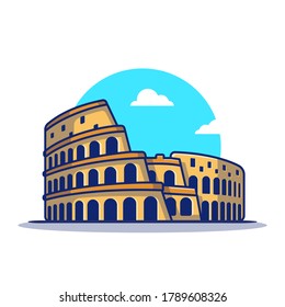 Colosseum Cartoon Vector Icon Illustration. Famous Building Traveling Icon Concept Isolated Premium Vector. Flat Cartoon Style