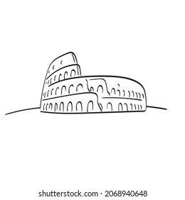 The Colosseum Or Coliseum In Rome Italy Illustration Vector Isolated On White Background Line Art.