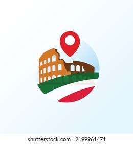 Colosseum Colorful logo icon with italy flag and location pin, Vector Logo Template.