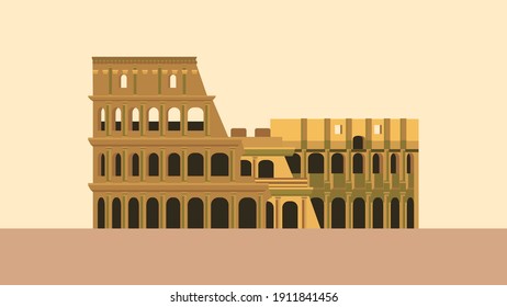 Colosseum di Roma. Colosseum in Rome Italy flat illustration. Ancient Rome Symbol.