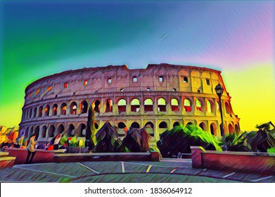 Colosseum, also the Flavian Amphitheatre, is an amphitheatre built in Rome under the Flavian emperors of the Roman Empire. It is a four storey, elliptical structure made of stone, concrete and tuff. 