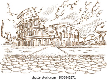 colosseum hand draw on white background