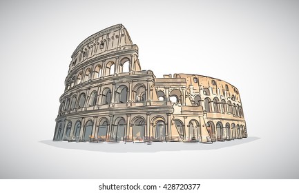 Colosseum hand drawn vector illustration. Coliseum in Rome, Italy. One of the most famous historical and tourist landmarks in the world.