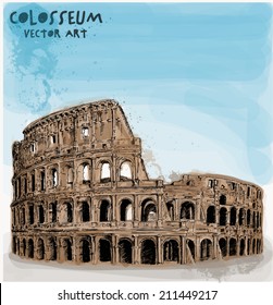 Colosseum hand vector illustration with watercolor 