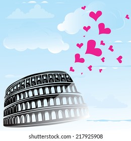 Colosseum and the heart Love Rome, Italy, vector illustration 