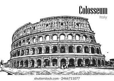 Colosseum historical landmark of Rome, Italy. hand drawn vector illustration sketch isolated on a white background
