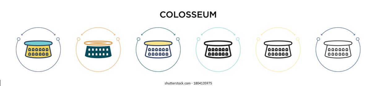 Colosseum icon in filled, thin line, outline and stroke style. Vector illustration of two colored and black colosseum vector icons designs can be used for mobile, ui, web