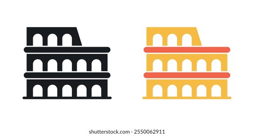 Colosseum icon set in black and colored version