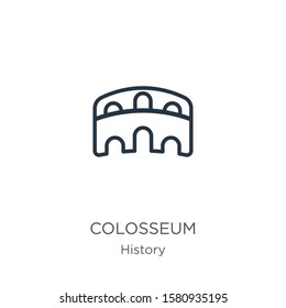 Colosseum icon. Thin linear colosseum outline icon isolated on white background from history collection. Line vector sign, symbol for web and mobile