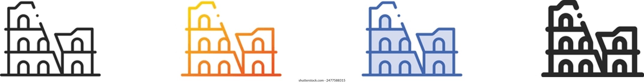Colosseum icon.Thin Linear, Gradient, Blue Stroke and bold Style Design Isolated On White Background