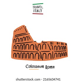 Colosseum Italy landmark Hand drawn color Illustration