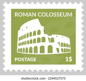 Colosseum in Italy Rome, Italian architecture and landmarks, famous sights on postmark or postcard. Price on piece of paper. Postage mark or card, mailing and correspondence. Vector in flat style