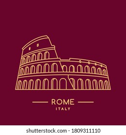 Colosseum line art icon. Outline Coliseum stadium template. Italian landmark. Vector illustration.