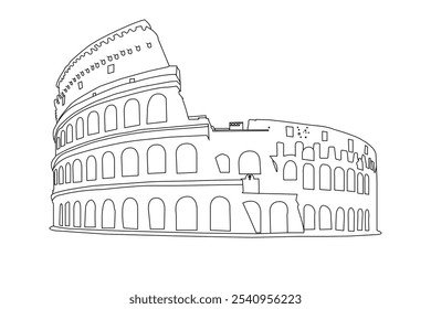 Colosseum line art illustration in white background 