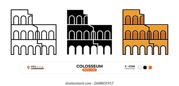 Colosseum Line Icon. Rome,Italy Landmark, Silhouette, Color Vector, Editable Stroke.
