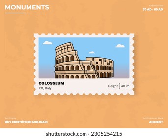 Colosseum Monument Postage stamp ticket design with information-vector illustration design