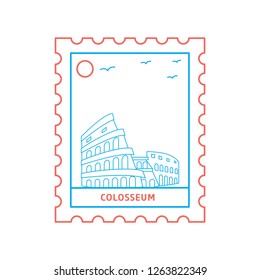 COLOSSEUM postage stamp Blue and red Line Style, vector illustration