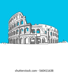 Colosseum Rom, hand-drawn vector drawing, blue series