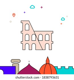 Colosseum, Rome filled line vector icon, simple illustration, world landmarks related bottom border.