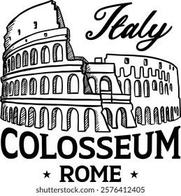 Colosseum Rome Italy Architecture Italian Landmark Souvenir Graphic Building Illustration and Art.