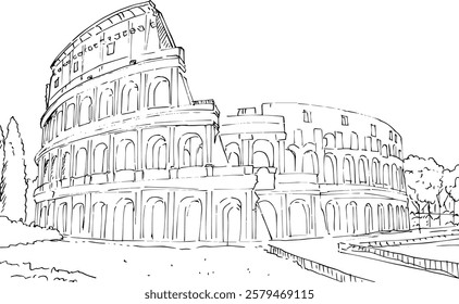 colosseum rome italy with beautiful sketch style