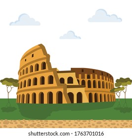 Colosseum in Rome, Italy. Europe. Symbol of the country.  Symbol of Ancient Rome, gladiatorial fights. Vector illustration.