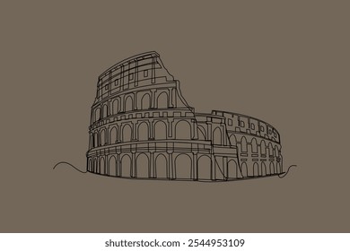 Coliseu Roma Itália uma linha arte vetor