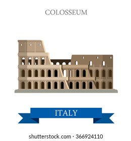 Colosseum in Rome Italy Romanian heritage. Flat cartoon style historic sight showplace attraction POI web site vector illustration. World countries cities vacation travel sightseeing collection.