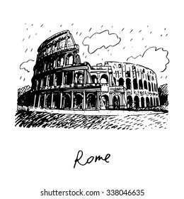 Colosseum In Rome, Italy. Vector Hand Drawn Sketch.