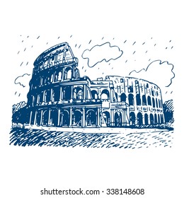 Colosseum In Rome, Italy. Vector Hand Drawn Sketch.