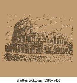 Colosseum In Rome, Italy. Vector Hand Drawn Sketch.