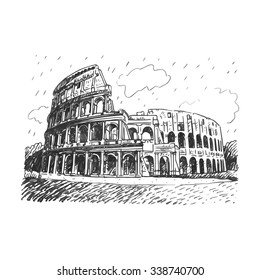 Colosseum In Rome, Italy. Vector Hand Drawn Sketch.