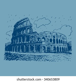 Colosseum in Rome, Italy. Vector hand drawn sketch.