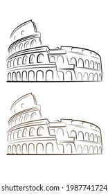 Colosseum In Rome, Italy Vector Illustration. Roman Colosseum Travel Book Illustration. Ancient Roman Arena For Gladiators Fight

