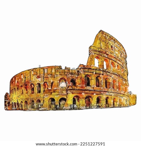 Colosseum rome italy watercolor hand drawn illustration isolated on white background